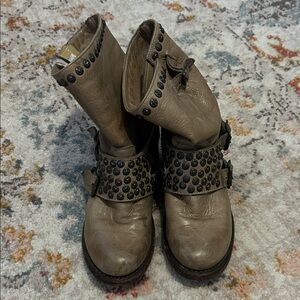 Frye Women's Combat Boots in Taupe with Black Studs